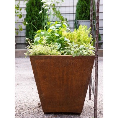 Corten Steel Tapered Square Planter 17in - Gardenders Supply Company