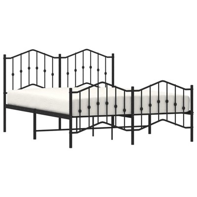 vidaXL Black Metal Double Bed Frame 53.1"x74.8" with Headboard/Footboard - Sturdy Steel Construction