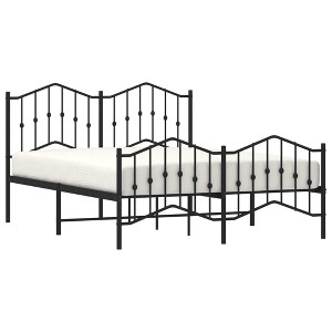 vidaXL Black Metal Double Bed Frame 53.1"x74.8" with Headboard/Footboard - Sturdy Steel Construction - 1 of 4