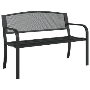 vidaXL Black Steel Outdoor Garden Bench - Comfortable Patio Seating with Armrests, Backrest & Powder-Coated Finish, Ideal for Backyard/Patio - 1 of 4