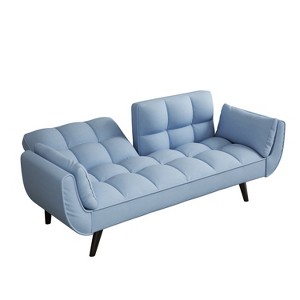 MYINDA 57” Loveseat Velvet Small Sofa Adjustable Suitable for Apartments Bedrooms Small Spaces, Blue - 1 of 4