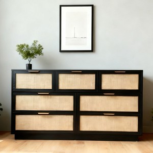 Rattan 7 Drawer Dresser, 55in Wide 7 Chest of Drawers with Metal Handles and Wooden Sturdy Base for Bedroom Living Room Nursery - 1 of 4