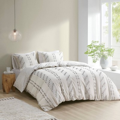 Ivory Cotton Jacquard Full/Queen Duvet Cover Set