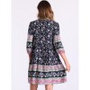 INSPIRE CHIC Women's Boho Floral Summer Tie Neck Loose Babydoll Swing Dress - 3 of 4