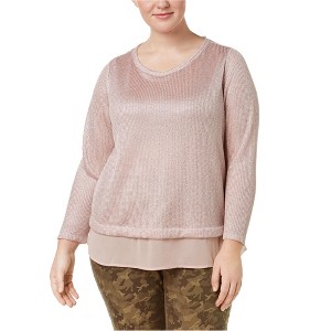 I.N.C International Concepts Womens Layered Look Metallic Knit Pullover Sweater, Pink, 3X - 1 of 1