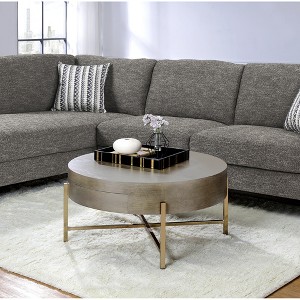 32" Drum Coffee Table with 1 Drawer and Metal X-Shape Base for Living Room or Lounge - 1 of 4