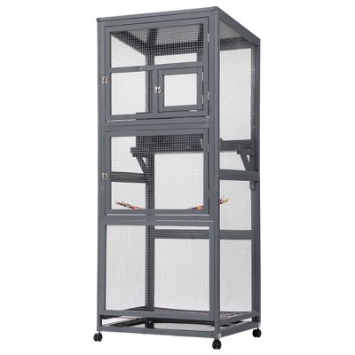 Bencmate Pet Crates and Houses Wood Bird Cage with Wheels Multi Functional Ample Space Premium Pine for Outdoor Indoor, Brown, 28.2"*23.2"*68.3"