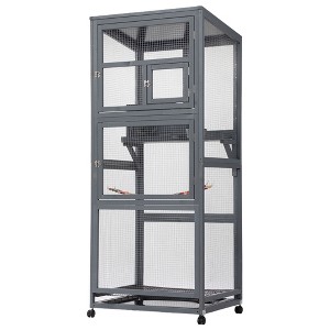 Bencmate Pet Crates and Houses Wood Bird Cage with Wheels Multi Functional Ample Space Premium Pine for Outdoor Indoor, Brown, 28.2"*23.2"*68.3" - 1 of 4