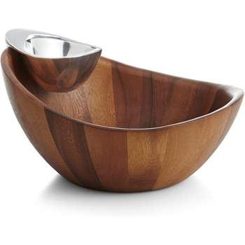 Nambe Harmony Chip and Dip Bowl, Acacia Wood Bowl and Alloy Companion Bowl