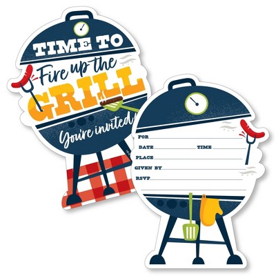 Big Dot of Happiness Fire Up the Grill - Shaped Fill-In Invitations - Summer BBQ Picnic Party Invitation Cards with Envelopes - Set of 12