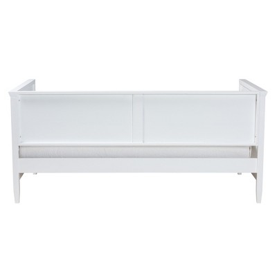White Wood Twin Daybed with Upholstered Headboard and Slats