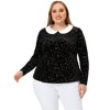 Agnes Orinda Women's Plus Size Long Sleeve Peter Pan Collar Stars Vintage Velvet Blouse - 3 of 4