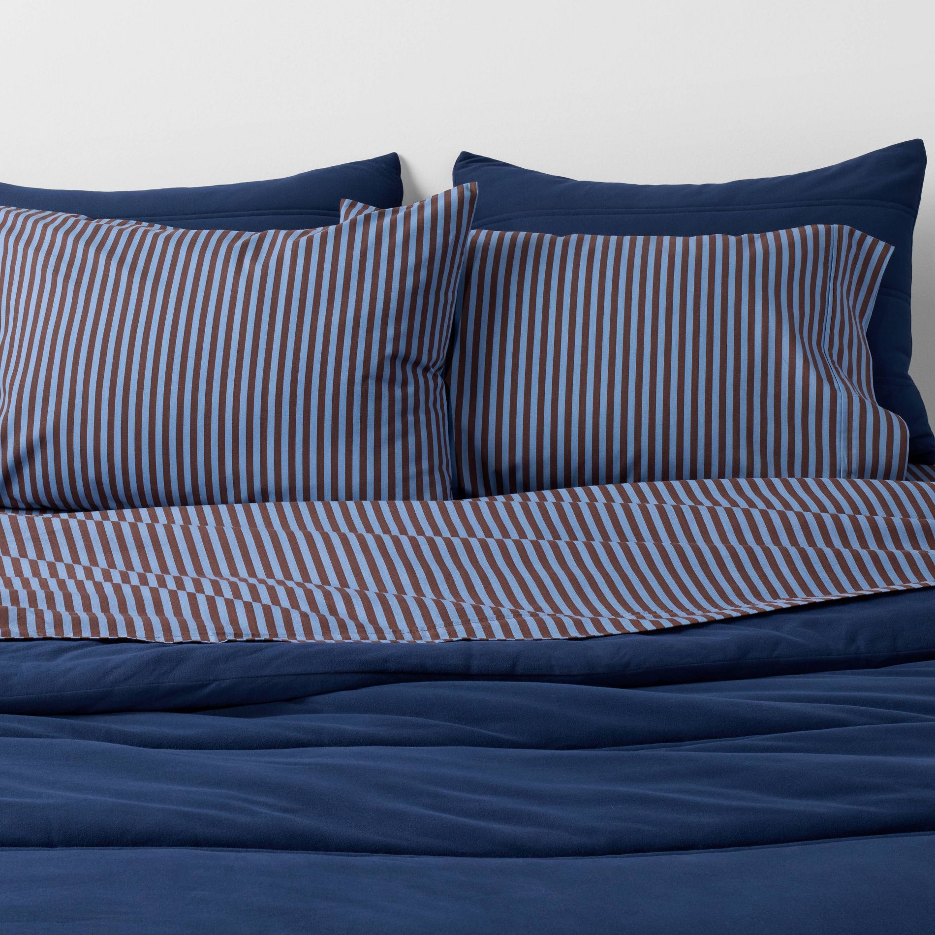 Percale Stripe Sheet Set Blue/Brown - The Hollister Collection at Target