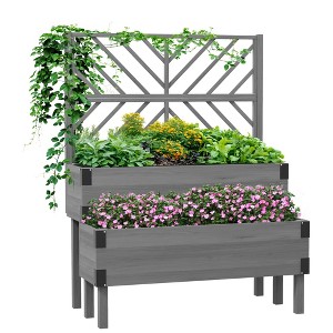 Aghana Digitals Gray Fir Wood 2-Tier Raised Garden Bed with Trellis, Elevated Planter Boxes, - 1 of 4