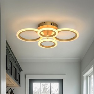 YANSUN 4-Ring Semi-Flush Ceiling Light with Integrated LED, Metal Copper Finish, PCB Ceiling Fixture - 1 of 1