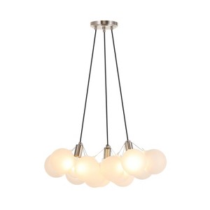 JONATHAN Y Aubrey 24" 3-Light Mid-Century Glam Frosted Glass Orb LED Chandelier: ETL Listed, Adjustable Height - 1 of 4