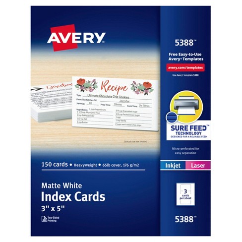 Avery Index Cards With Sure Feed Technology, 3 X 5 Inches, White, Pack ...