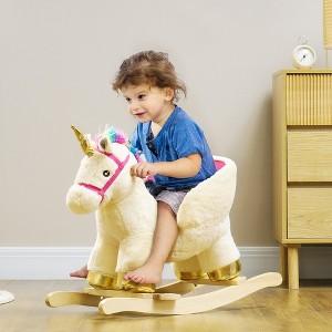 Whisen Kids’ Plush Rocking Unicorn Chair with Safety Belt, Backrest, Rocker Chair for 18-36 months - Cream White - 1 of 4