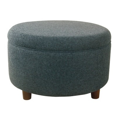 Large Round Storage Ottoman Textured Navy - HomePop