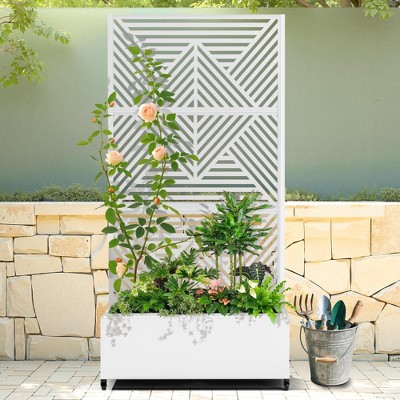 TUYOHW Metal Planter Box with Trellis, Metal Raised Garden Bed with Trellis, Garden Box for Climbing Plants, Flower