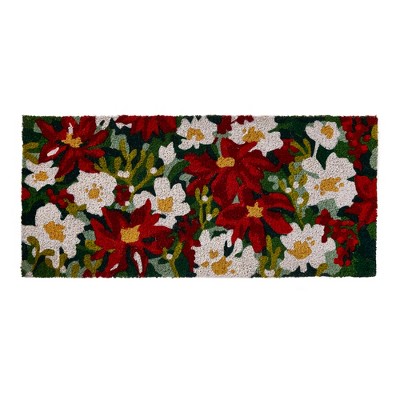 tagltd 1'6"x3'3" Red and White Poinsettia Flowers Rectangle Indoor and Outdoor Estate Coir Door Welcome Mat Green Background