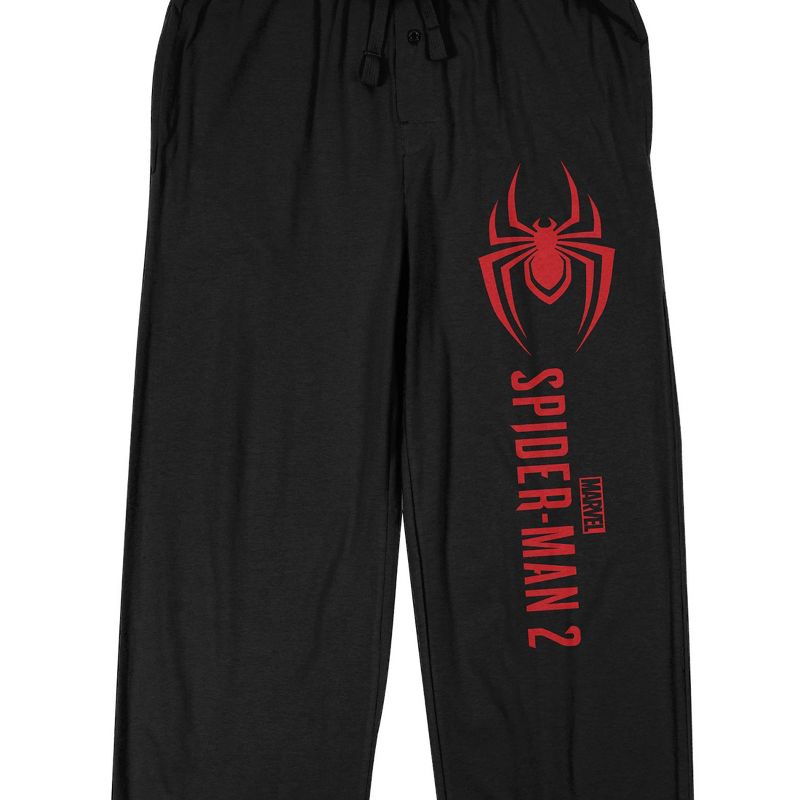 Spider-Man 2 Game Spider Emblem Men's Black Sleep Pajama Pants, 2 of 4