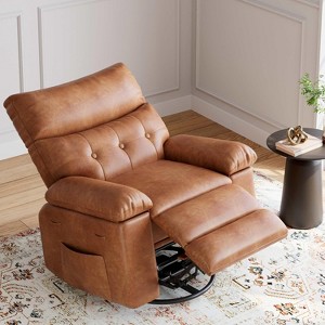 Oversized Wide Rocker Swivel Recliner Chair - Faux PU Leather Manual Recliner, Lazy Chair with Sponge Comfort Arm and Back for Living Room, Bedroom - 1 of 4