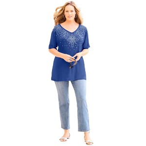 Catherines Women's Plus Size Embellished Dolman Tunic - 1 of 2