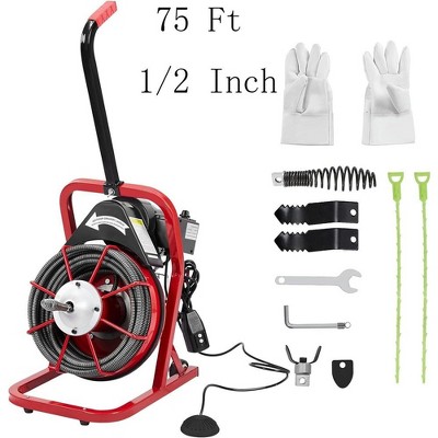 75Ft x 1/2 Inch Professional Electric Drain Cleaner Machine Drain Auger Auto Feed With Kits