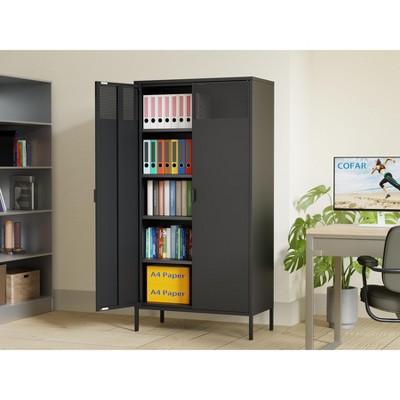 71 inches high metal storage locker with 4 adjustable shelves and 5 tiers, suitable for homes and offices.(black)