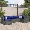 vidaXL Patio Lounge Set with Cushions Sectional Sofa Garden Backyard Poly Rattan - Gray and Blue 3x Corner 2x Middle Footrest - 2 of 4