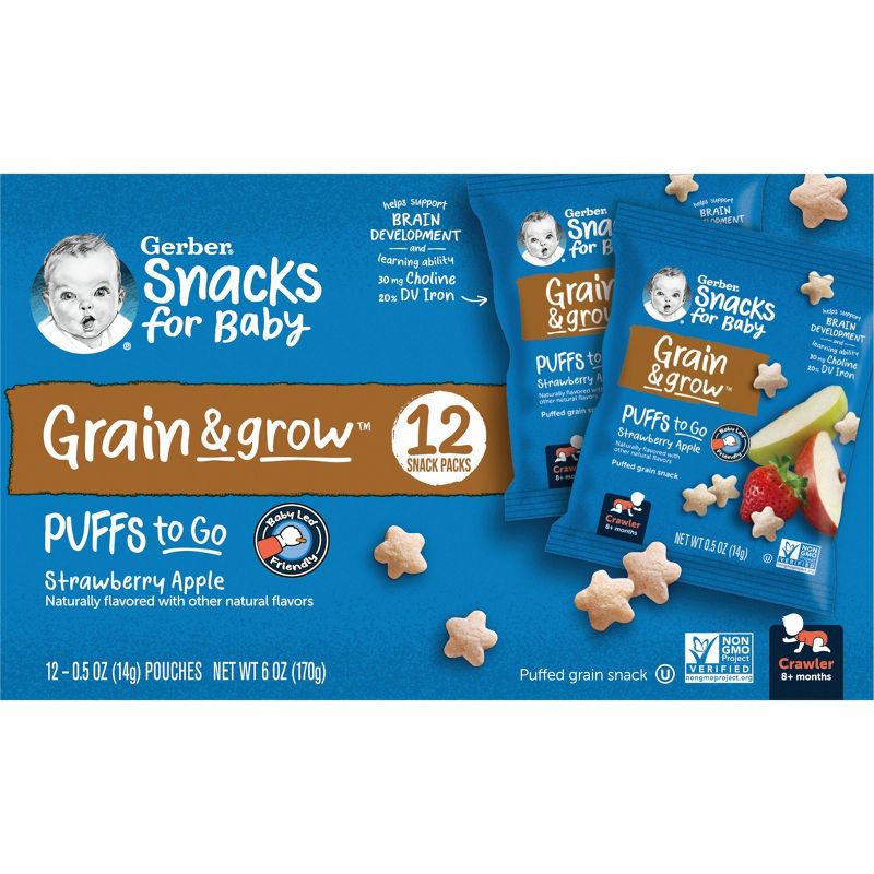 Gerber Puffs Strawberry Apple Baby Snacks - 12ct/0.5oz Each, 5 of 12