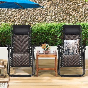 Costway 2PCS Patio Rattan Zero Gravity Lounge Chair Folding Recliner Headrest Mix Grey\Mix Brown - 1 of 4