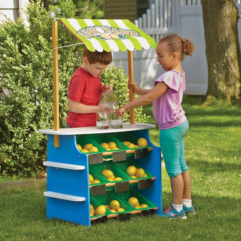 Melissa &#38; Doug Wooden Grocery Store and Lemonade Stand - Reversible Awning, 9 Bins, Chalkboards, 3 of 16