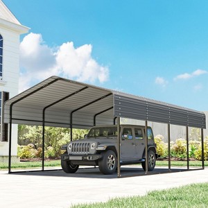 Real Relax Heavy Duty Metal Carport, Outdoor Garage Car Shelter Shade with Heavier Metal Frame, Galvanized Metal Roof for Car and Boats, Grey - 1 of 4