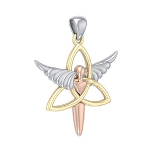Slickblue Women's Trinity Knot Pendant Necklace, 925 Silver with Yellow & Pink Gold, 1.5" Angel Design, 18" Chain - 1 of 4