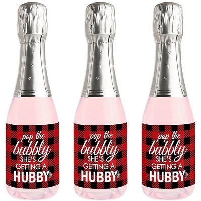 Big Dot of Happiness Flannel Fling Before the Ring - Mini Wine & Champagne Bottle Label Stickers - Buffalo Plaid Bachelorette Party Favor Gift - 16 Ct