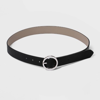 Women's Oval Tapered Center Bar Reversible Belt - A New Day™ Black/Gray M