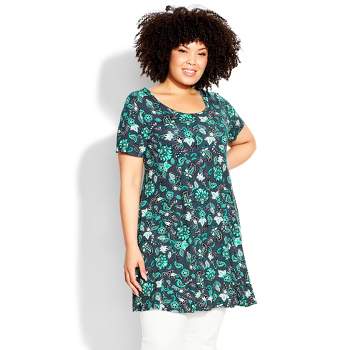 Women's Plus Size Love Swing Print Tunic  - Jacobean Navy | EVANS