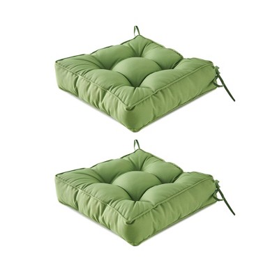 ARTPLAN Outdoor Seat Cushion, Square Thick Tufted Pure Chair Cushion for Patio Wicker Chair with Tie, Set of 2,19"x19"x5"