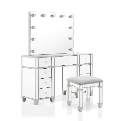 3pc Larchmont Vanity Set with Light Bulbs and Mirrored Panels Silver - HOMES: Inside + Out