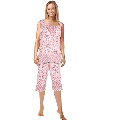 JEFFRICO Pajamas For Women Capri Set Sleepwear Soft Pajamas Short Sleeve Pajama Sleepshirt With Capri Pants