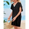 Girls Crochet Beach Cover Up Lightweight U Neck Kids Swimwear Above Knee Beach Cover Up for Girls Beachwear Tops - 3 of 4