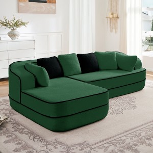 106" Teddy Velvet L-Shaped Sectional Sofa with Chaise, Boneless 32D High-Density Foam, Fluffy Comfy Couch with Curved Armrests, No Assembly - 1 of 4