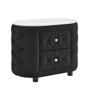 Gulches Modern Nightstand with Faux Marble Top, Fabric Upholstery & Two Storage Drawers, Oval Wooden Bedroom Furniture - 1 of 4
