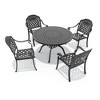 5-Piece Cast Aluminum Outdoor Dining Set: Round Table, Stackable Chairs & Red Cushions - All-Weather Patio Furniture for Your Backyard - 3 of 4