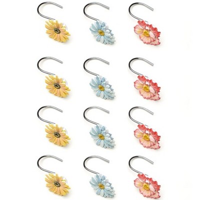 Farmhouse Floral Ceramic Shower Curtain Hooks Set of 12