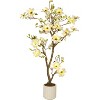 5FT Faux Magnolia Tree, Artificial Flower Plant with 120 White Blooms, Vivid Green Leaves, Moss Base & White Pot for Home Office Patio Decor - 2 of 4