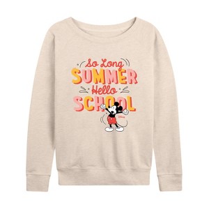 Women's - Disney - So Long Summer Hello School Lightweight French Terry Wide Neck Long Sleeve Shirt - 1 of 4