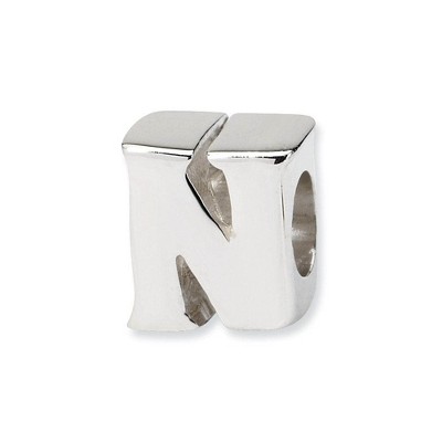Black Bow Jewelry Sterling Silver Letter N Polished Bead Charm, 10mm